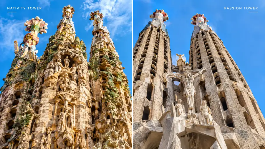 Sagrada Familia Towers: Nativity vs Passion Tower Comparison