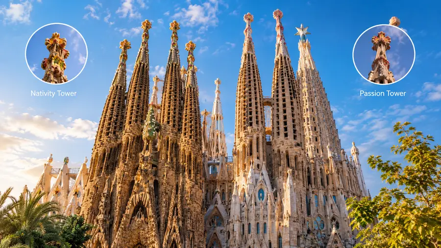 Sagrada Familia Towers: Nativity vs Passion Tower Comparison